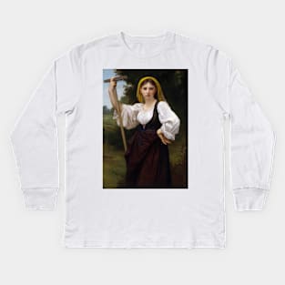 La Faneuse by William-Adolphe Bouguereau Kids Long Sleeve T-Shirt